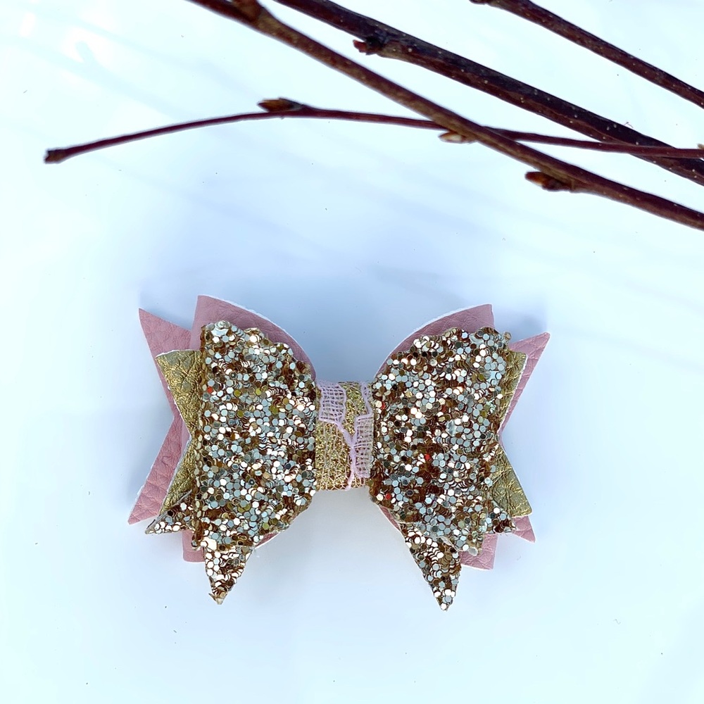 Gold and Pink Sparkle Bow